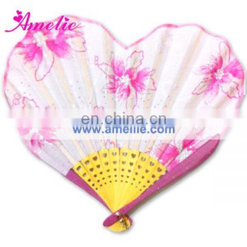 AF1425 Pink flower printed piercing hand fan