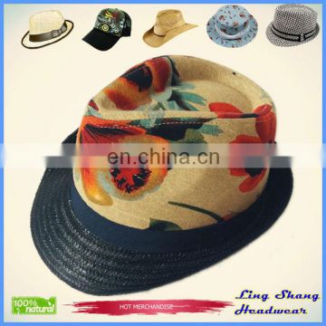 Fashion Hat Oil Painting Cotton With Paper Rope Fedora Hat