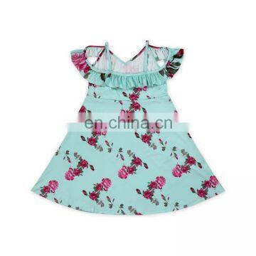 Casual Design A-line Summer Ruffles Cold Shoulder Floral Dress For Girls photo-2