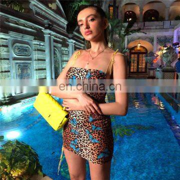 Fashion Hot Sexy Women 2020 Summer Print Leopard Halter Dress Sleeveless Backless Butterfly Bodycon Mini Dress