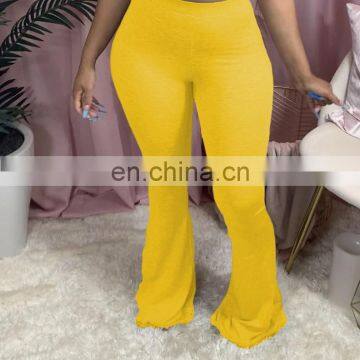 Plus Size Women Casual Pants Lady Sexy Bell-bottoms Trousers Solid Long Leggings Pants