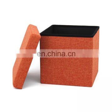 RTS Modern Home Furniture Faux Linen Foldable Storage Ottoman Folding Footstool Space Save