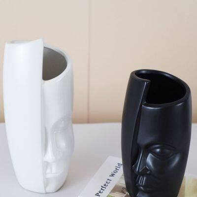 Creativity Matte White Black Face Ceramic Vase Decor Decoration, Flower Arrangement photo-3