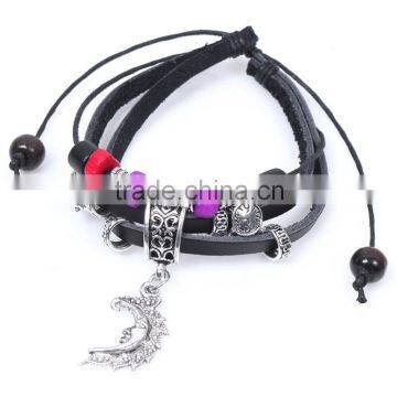 Hot Selling Alloy Moon Charm Leather Bracelet Wholesale