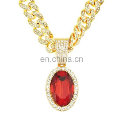 fashion hiphop natural platinum plated big white sapphire ruby gems pendant necklace for women and men