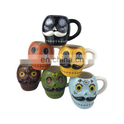 custom bohemian halloween 3d skull shaped ceramic coffee mug cup