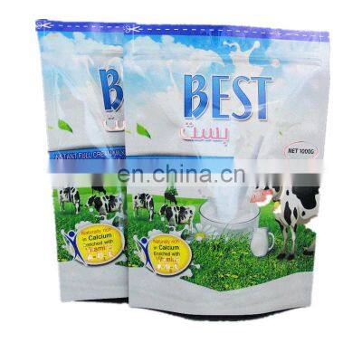 Custom printed glossy finish reusable 1kg skim milk powder packaging moisture proof standup pouch with zipper