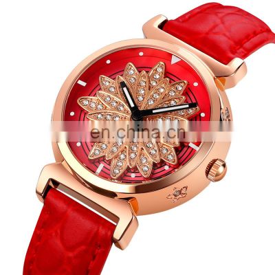 Newest Skmei 1766 Flower Dial Ladies Wristwatch Bracelet Leather Quartz Women Dress Watches