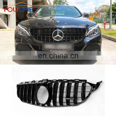 W205 GT R  Front Bumper Mesh Grille for 15-18 Mercedes C Class C250 C300 C350 Sport Edition Grill ABS Black without camera