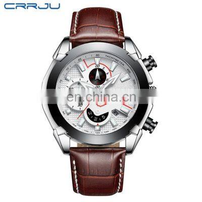 CRRJU 2219 Men Quartz Watch Waterproof Top Brand Luxury Leather Sports Wristwatch Relogio Masculino