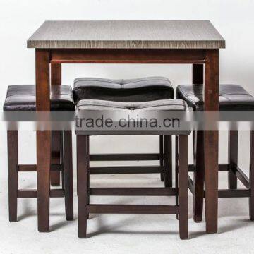 Wood bar table and chairs, high tufted seat bar chairs and table