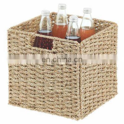 Hot Selling Seagrass Pantry Folding Cube Basket Decor Storage Laundry Basket Wholesale