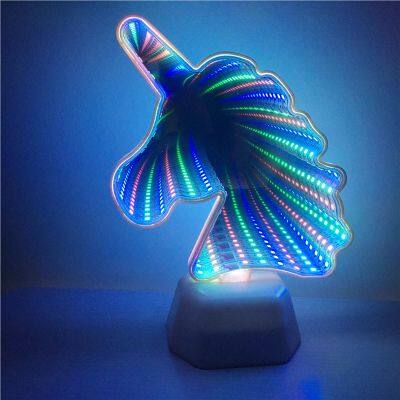 3D Acrylic LED Tunnel light Animal head Night Lights For Home Bedroom Valentine Day Wedding Decoration Kid Girl Gifts Table Lamp