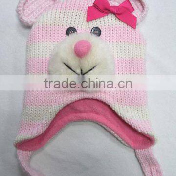 Winter kid and baby cute kitty knitted helmet hat with lovely bow for gift