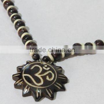 Spiritual Om Carved Necklace Boho Hippie Beach Jewelry