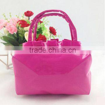 Bright pu cosmetic bag large handle travel bag for cosmetics