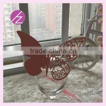 Pink Butterfly Design Laser Cut Pearl Paper Wine Glass Place Card Place Name Cards for Wedding Favor Pupular Hot Sale Design photo-3
