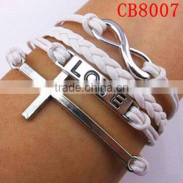 CB8007 wholesale jewelry leather bracelet wax line accessory sliver bracelet frienship leather bracelet