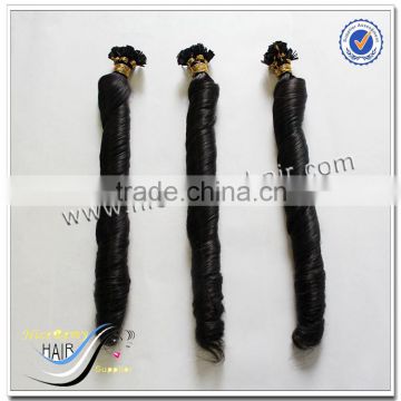 Wholesale keratin flat tip hair extension 100% brazilian hair loose deep wave