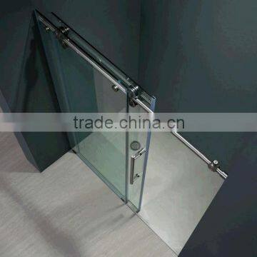 Twin roller barn door style sliding shower door