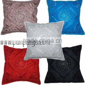 The hottest selling Wholesale lots textiles and handicrafted cushion covers from India. Bohemian Ethnic Hand embroidered pillow