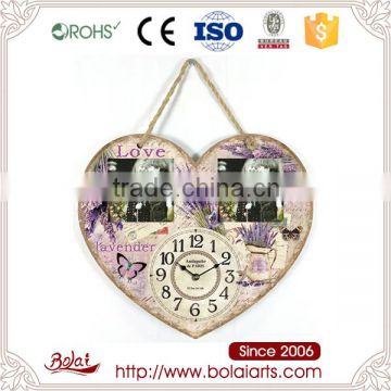 Popular sales multifunction heart shaped photo frame retro wall clock