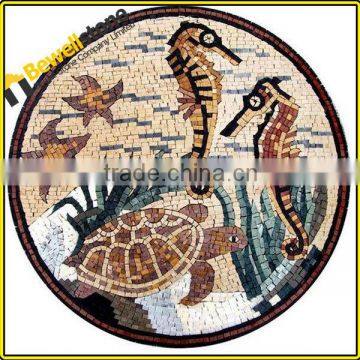 60cm beautiful handmade marble mosaic medallion, Beach style Sea Creatures Mosaic Medallion