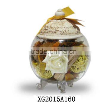 Multi- Color Potpourri And Dried Flower In Beautiful Glass Vase