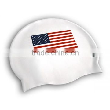 Suitable Long Hair silicone national flag swim caps USA