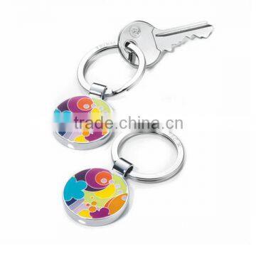 New design round shaped metal key ring with colorful enamel