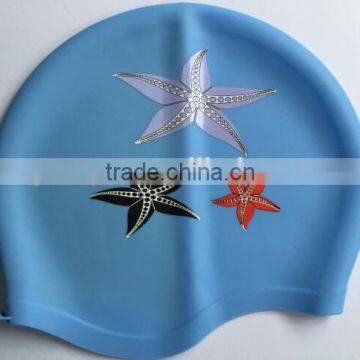 Colorful printing Silicone adults swim caps with ear protection