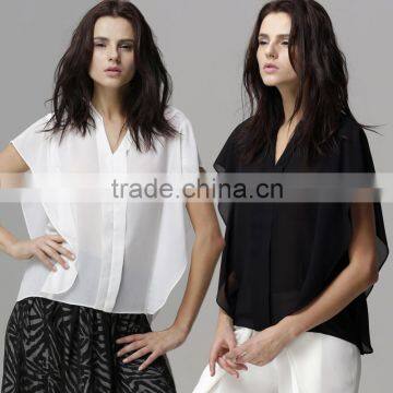 Womens Casual Shirt Short Sleeve Chiffon Tops V Neck Loose Blouse OEM ODM Type Clothing Factory Manufacturer From Guangzhou