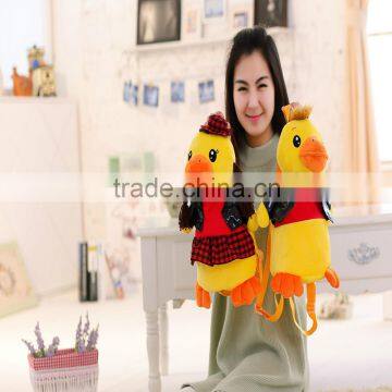 30cm lovely customized yellow stuffed plush Valentine duck doll animal backpack with black leather vest