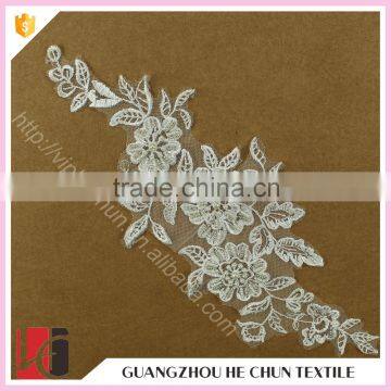 HC-2655-1 Hechun Factory Price Pearls Embroidery Designs Flower Lace Applique