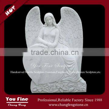 Hot Sale Classic Western Style Modern White Marble Headstone With Angel