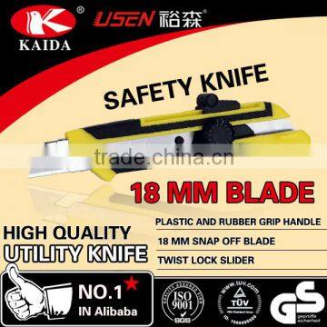 Plastic with rubber grip handle 18mm Snap Off Blade Twist Lock Utility Knife