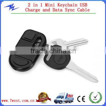 2 in 1 Mini Keychain USB Cable Portable Micro USB Data Cable with CE&RoHS