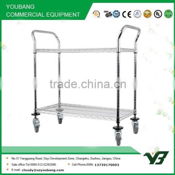 2015 hot sell NSF 36x24 inch 3 layer chrome double handle wire push cart with wheels (YB-WS038)