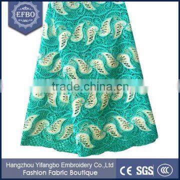 2016 latest floral embroidery cord guipure lace fabric green / gold / tealblue / red / royalblue color