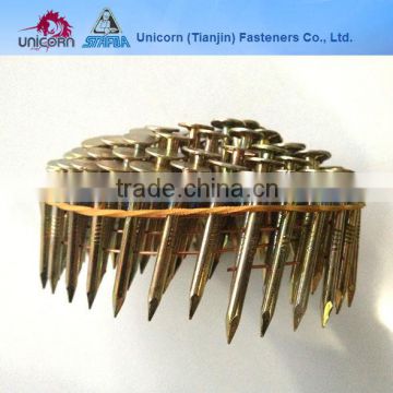 Ring and screw coil nails in wood pallet for nail gun