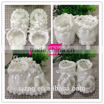 Hand knitted baby crocheted sandals , knitted cotton baby girl shoes