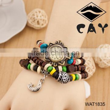 Custom Buddha Wood Beads Moon Bracelet Wristwatch