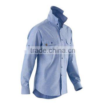 cheap wholesale men's rolled up sleeve Cotton chambray work shirt