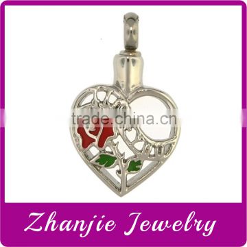 Casting ash jewelry stainless steel colorful enamel rose flower in the heart keepsake cremation keepsake pet urn pendant jewelry