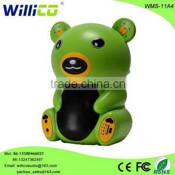 willico hight power mini bluetooth bear plastic portable speaker with fm usb remote