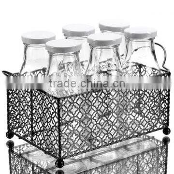 Iron Basket Decoration Small Glass Milk Bottle