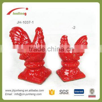 Garden ornaments red ceramic small cock, artificial cock