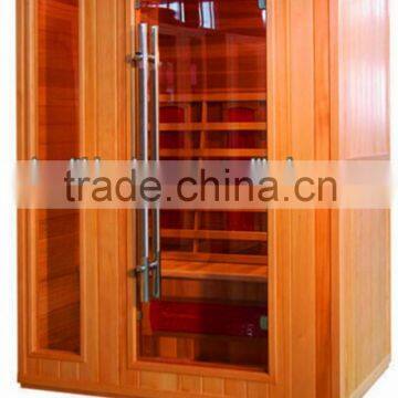 3 person Hemlock infrared sauna ceramic heaters wood door handles gold