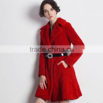 Wholesale Red Australian Shearling Sheepskin Fur Long Coat for Fashion Women