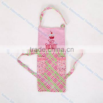 Eco-Friendly Cotton Embroidery Pink Kitchen Cooking Promotion Kids Apron